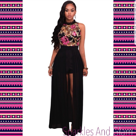 Black sheer floral romper 1 piece dress - Picture 2 of 6